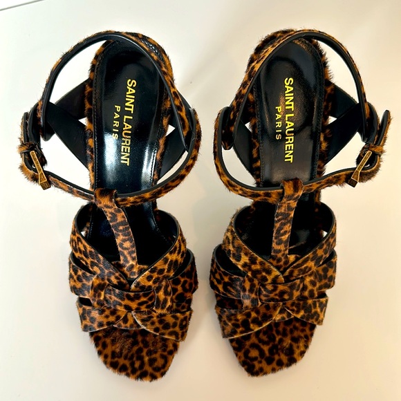 Saint Laurent Tribute Leopard Print Genuine Calf Hair Sandal - Picture 4 of 14